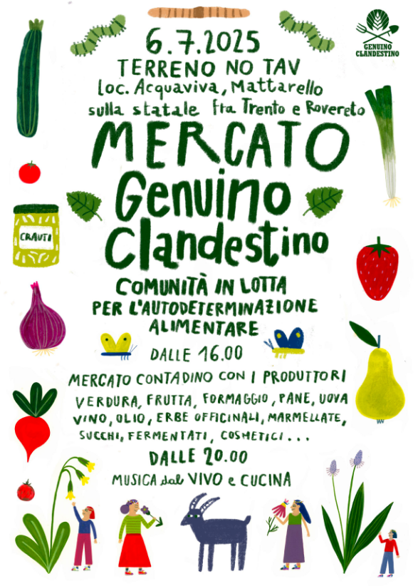 mercato genuino clandestino, 6 luglio dalle 16 al terreno notav di acquaviva